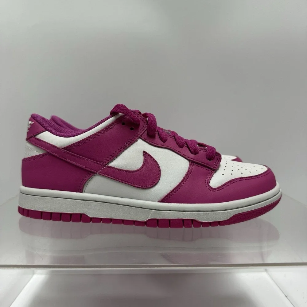 Brand New Nike Dunk Low BG FJ0704-100 White Fuchsia Size 5.5Y / Women's Size 7